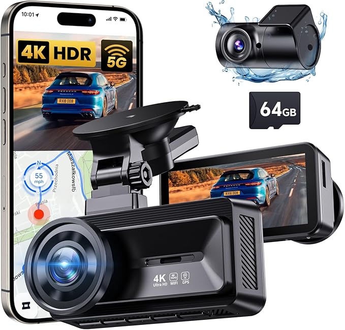 Dash Cam Front and Rear, 4K Full HD Dual Dash Camera