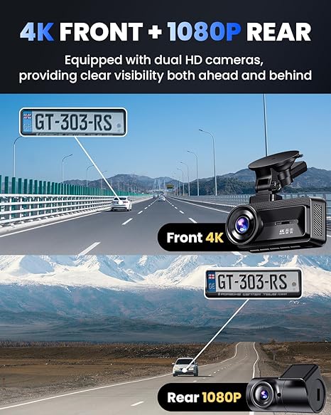 Dash Cam Front and Rear, 4K Full HD Dual Dash Camera