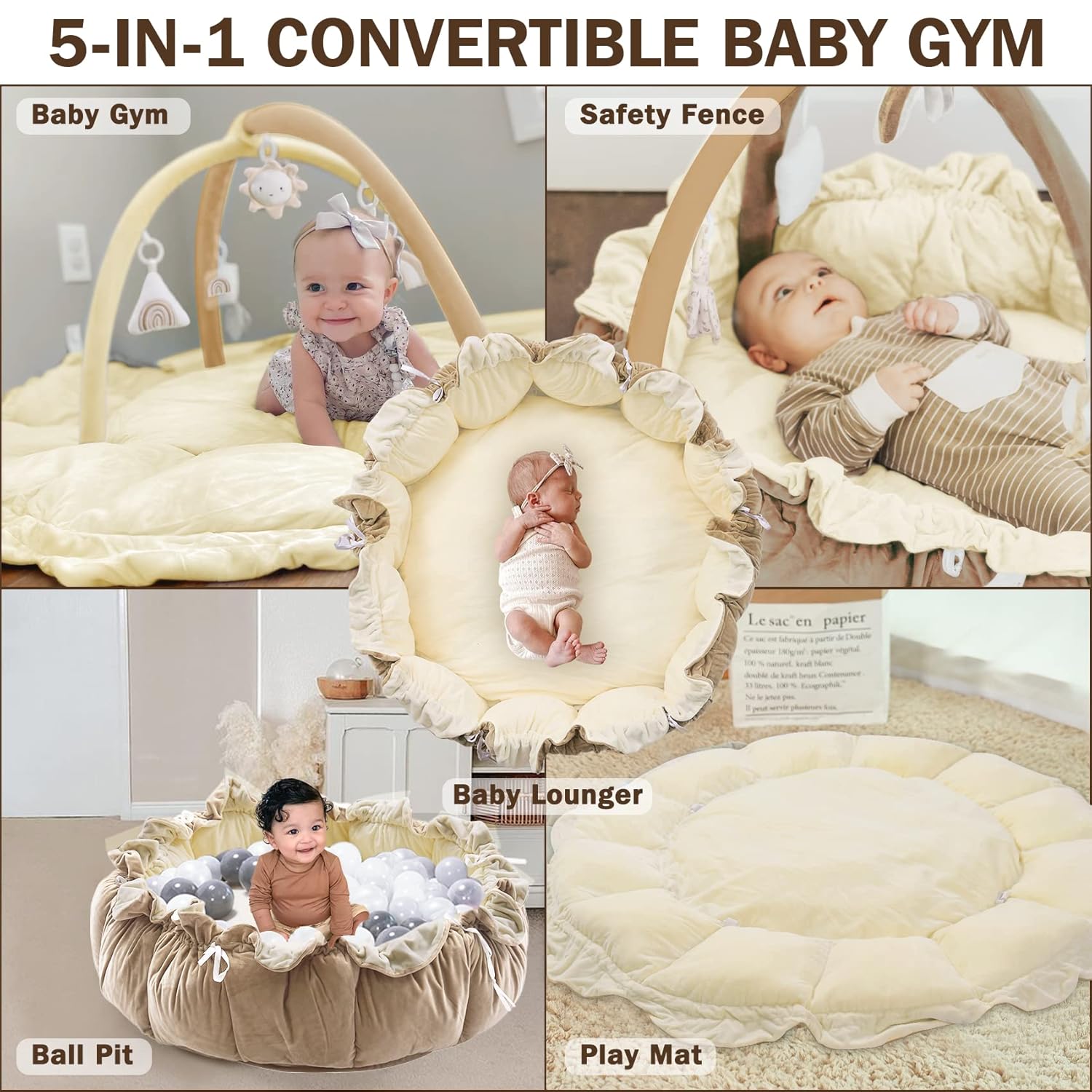 5-in-1 Convertible Baby Play Gym with 6 Toys